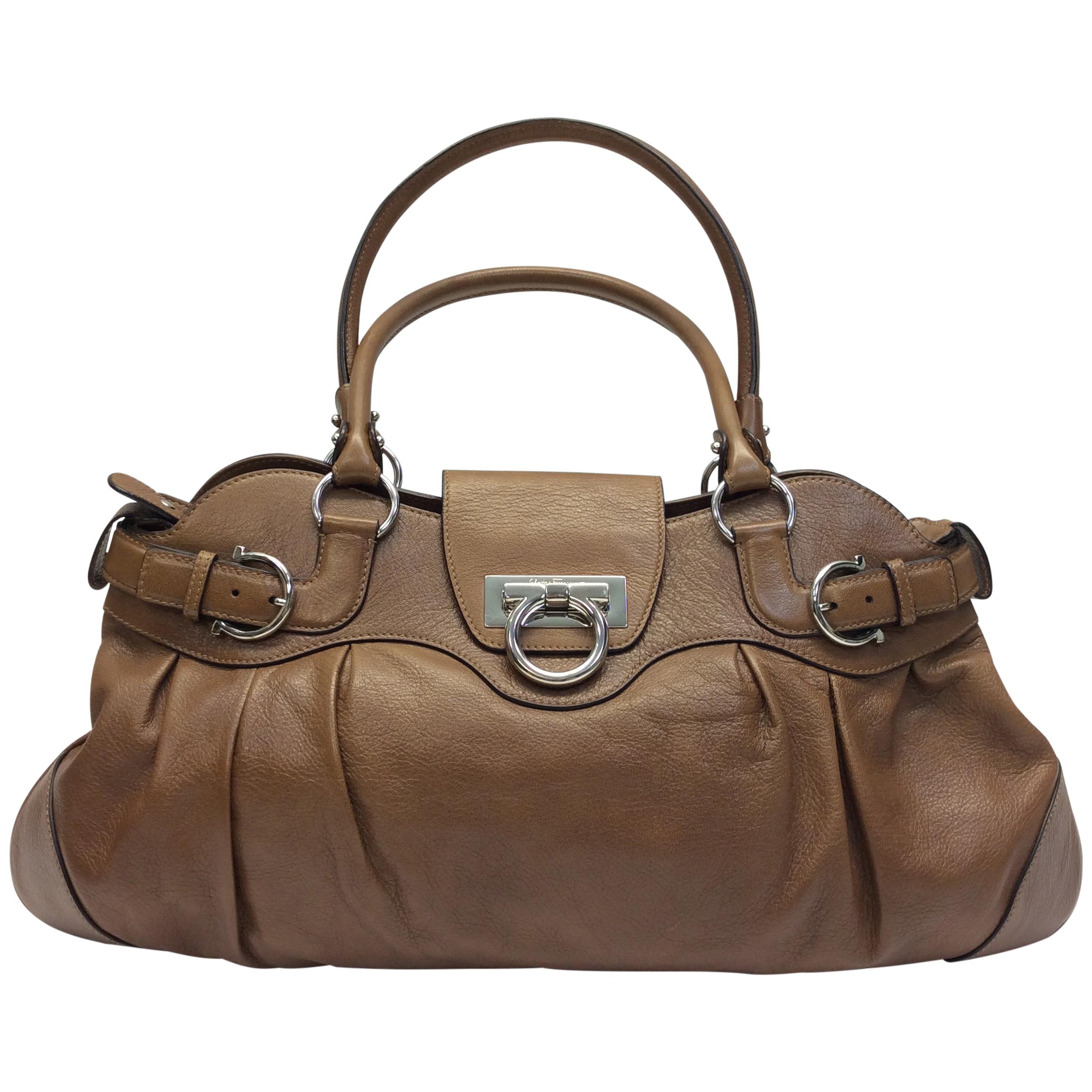 Salvatore Ferragamo Brown Leather Shoulder Bag For Sale