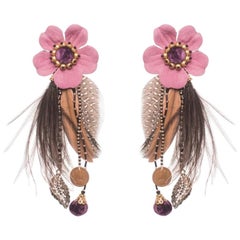 Laelia Guinea and Ostrich Feather Earring