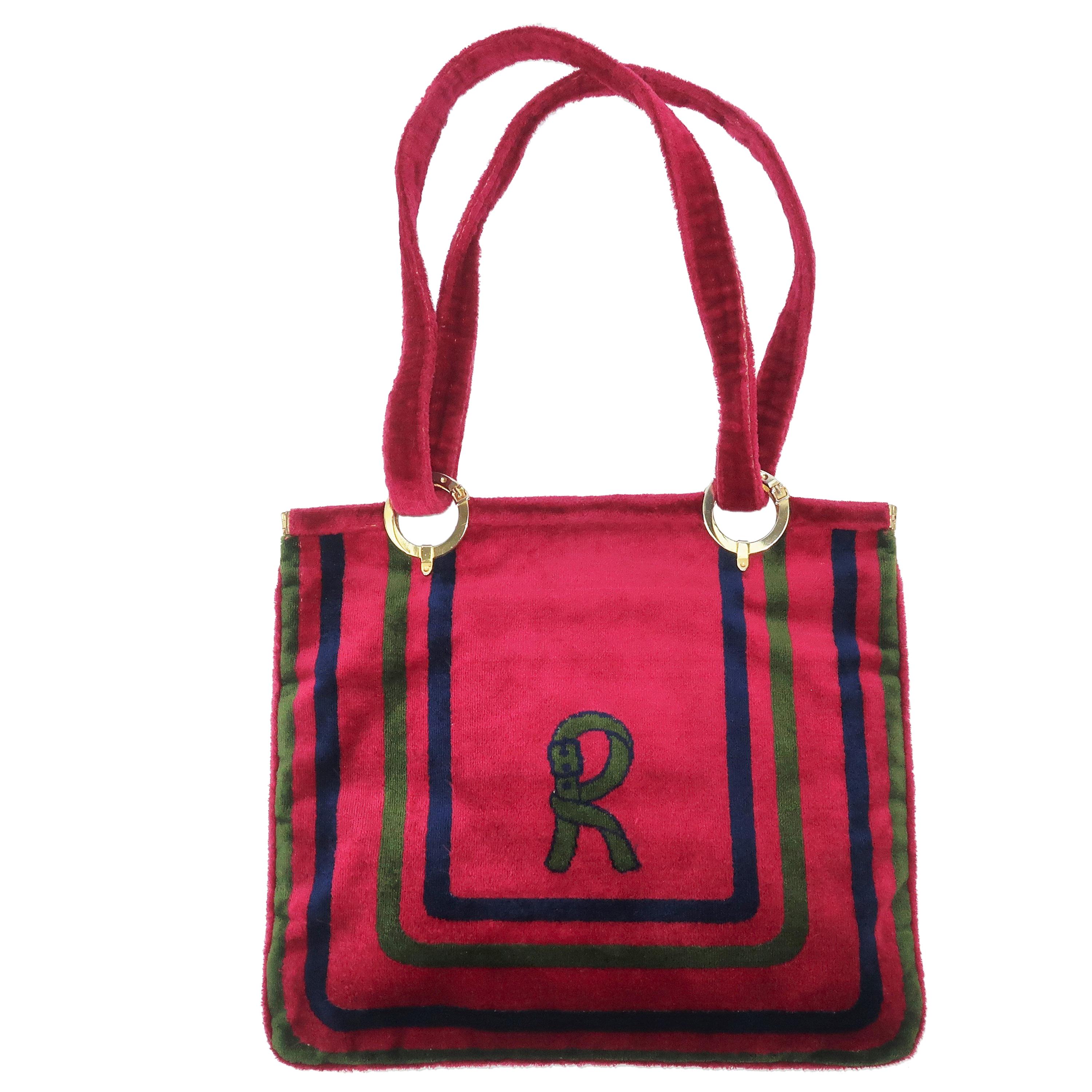 1960's Roberta Di Camerino Velvet Convertible Strap Logo Handbag