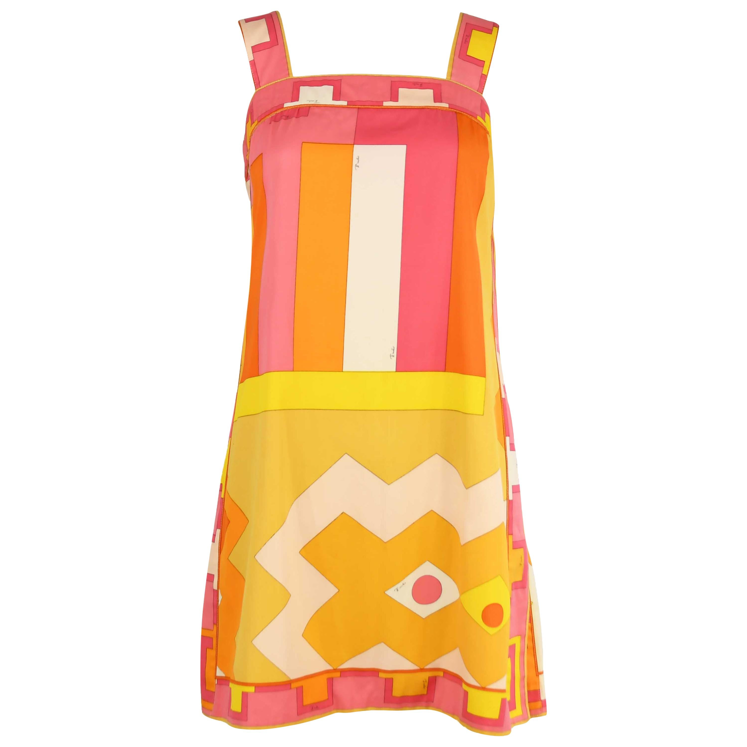 Vintage Pucci Yellow & Pink A-Line Dress - Size 4/6 For Sale