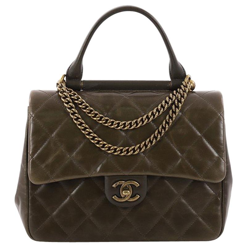 Chanel Gold Bar Top Handle Bag Quilted Aged Calfskin Medium