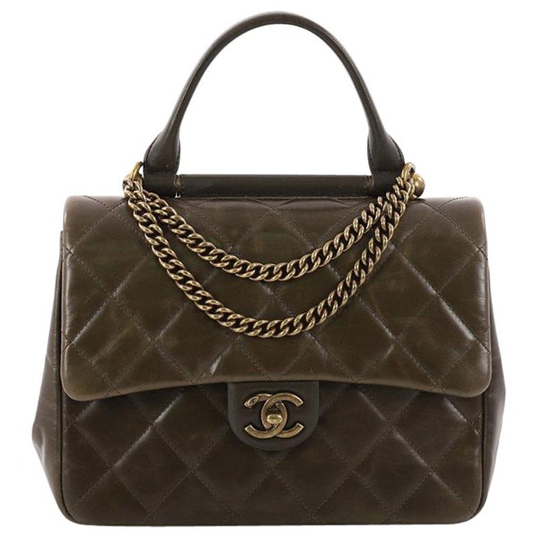 Chanel Gold Bar Top Handle Bag Quilted Aged Calfskin Medium at 1stDibs