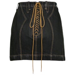 Vintage 1991 Azzedine Alaia Black Denim Lace Up Skirt