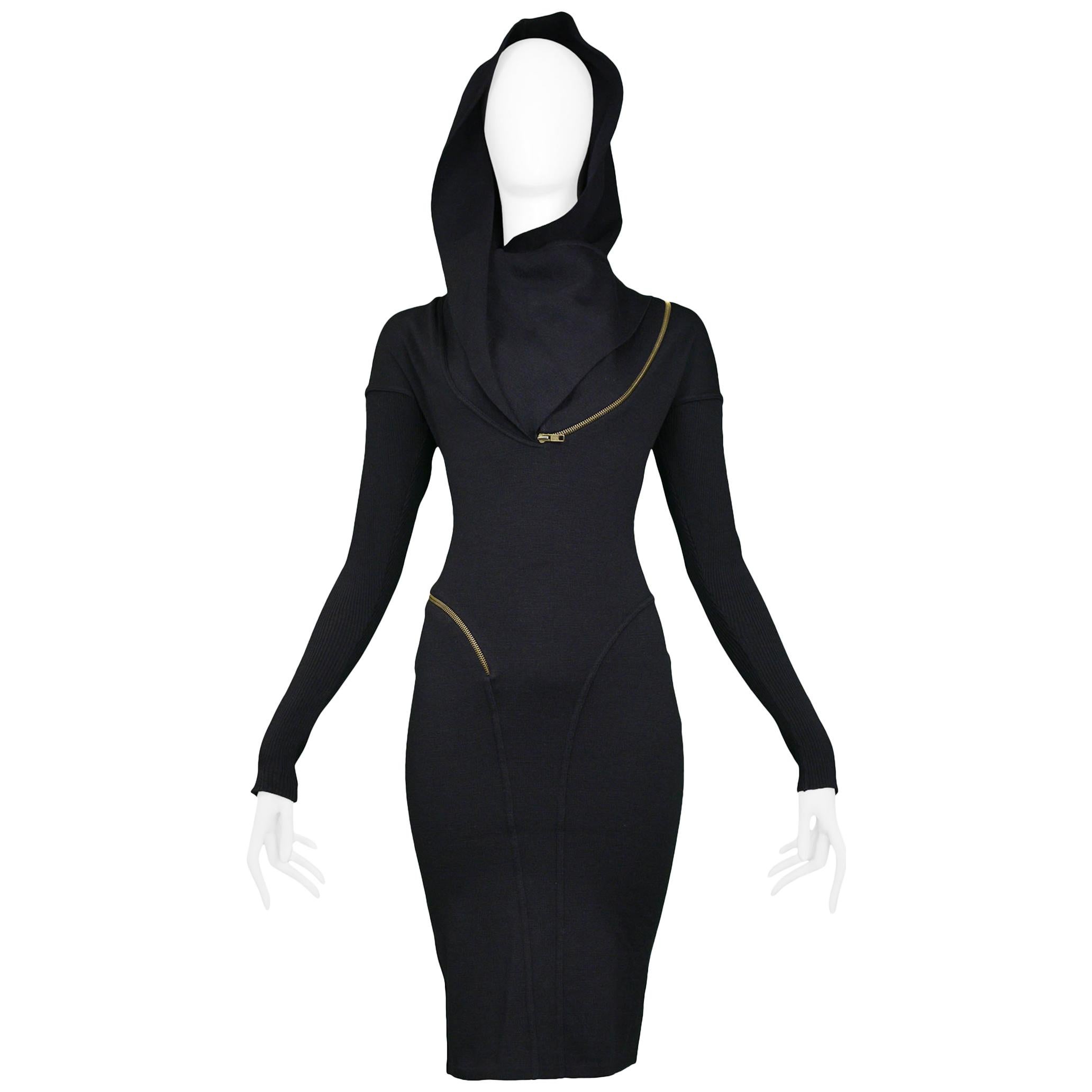 Iconic 1986 Black Hooded Zipper Dress