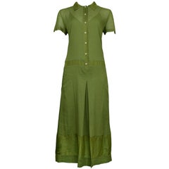 Vintage Miu Miu 1999 Olive Collared Cotton Dress 
