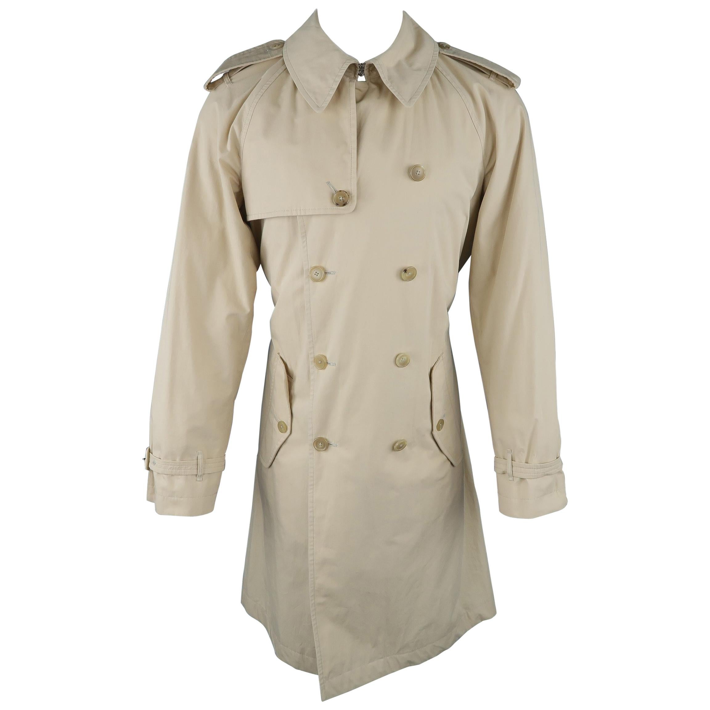 Ralph Lauren Khaki Solid Cotton Double Breasted Belted Trench Coat