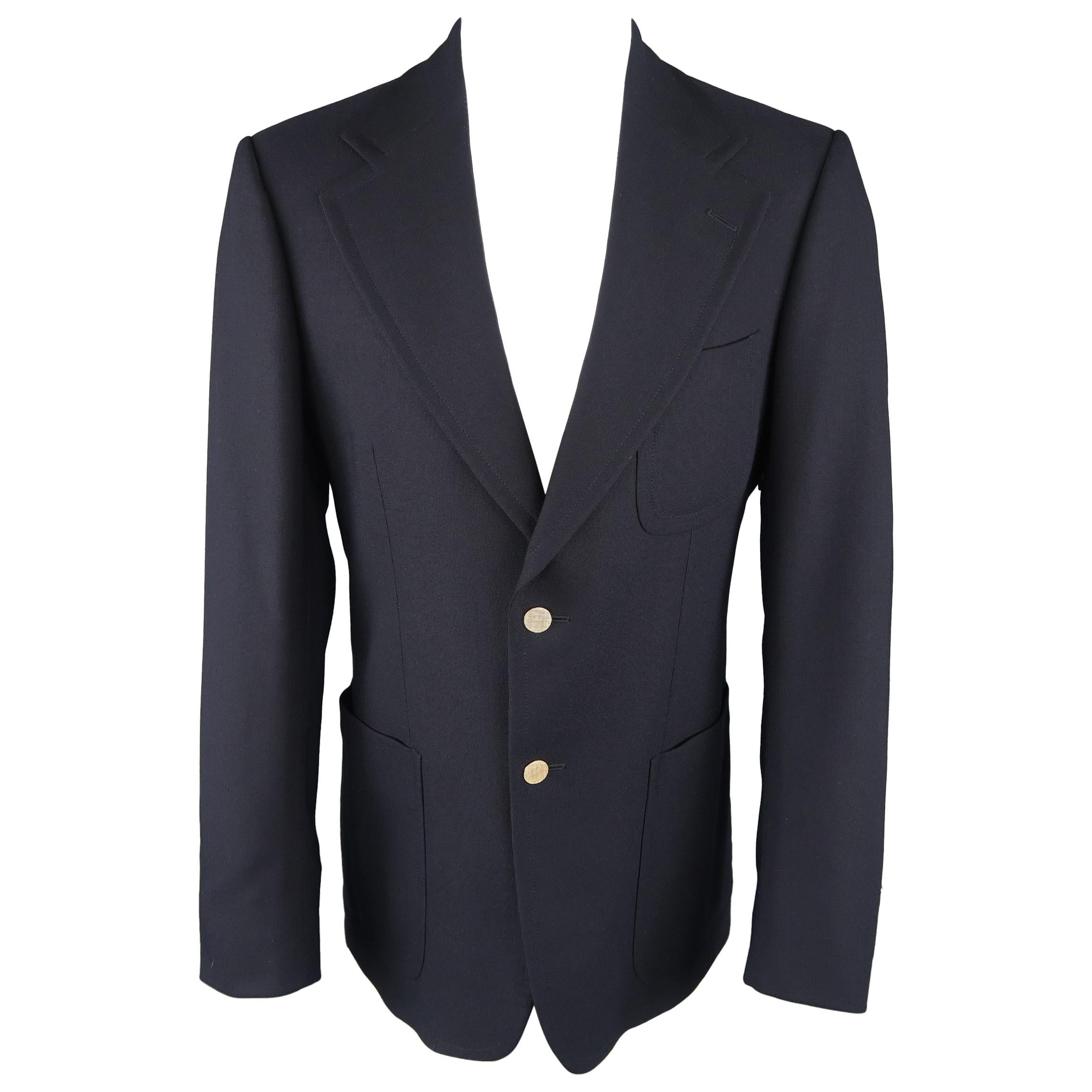 GUCCI by TOM FORD 38 Navy Wool Canvas Metal Button Sport Coat / Jacket / Blazer