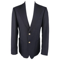 Vintage GUCCI by TOM FORD 38 Navy Wool Canvas Metal Button Sport Coat / Jacket / Blazer