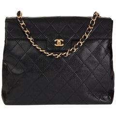 2000s Chanel Black Quilted Caviar Leather Timeless Shoulder Tote