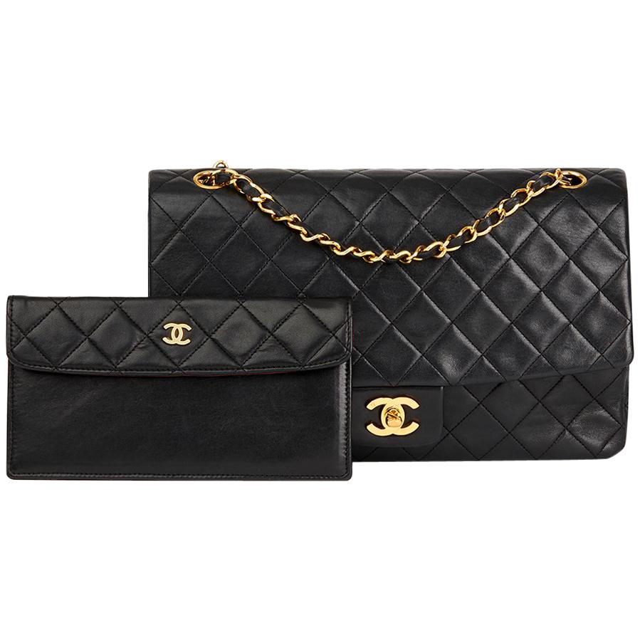 1990s Chanel Black Quilted Lambskin Vintage Tall Classic Single Flap Bag