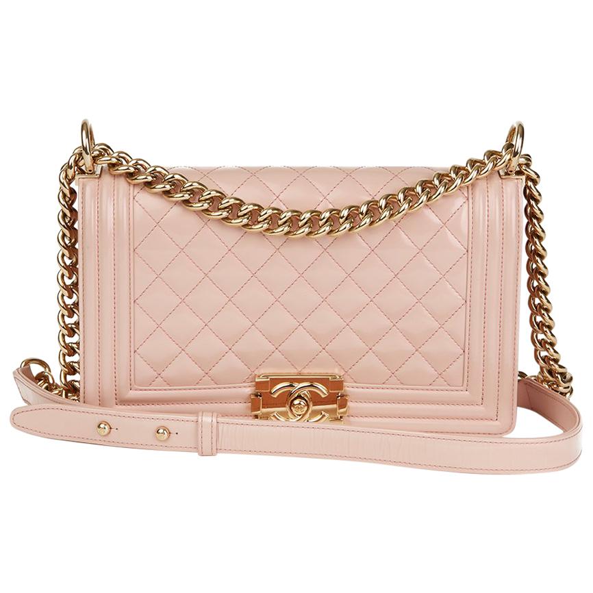 2017 Chanel Light Pink Quilted Iridescent Calfskin Leather Medium Le Boy