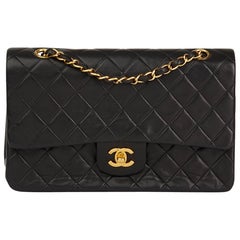 1990s Chanel Black Quilted Lambskin Vintage Medium Classic Double Flap Bag