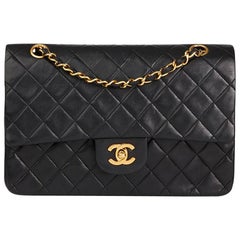 1990s Chanel Black Quilted Lambskin Vintage Medium Classic Double Flap Bag