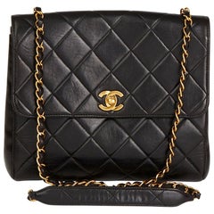 1990s Chanel Black Quilted Lambskin Vintage Classic Single Flap Bag