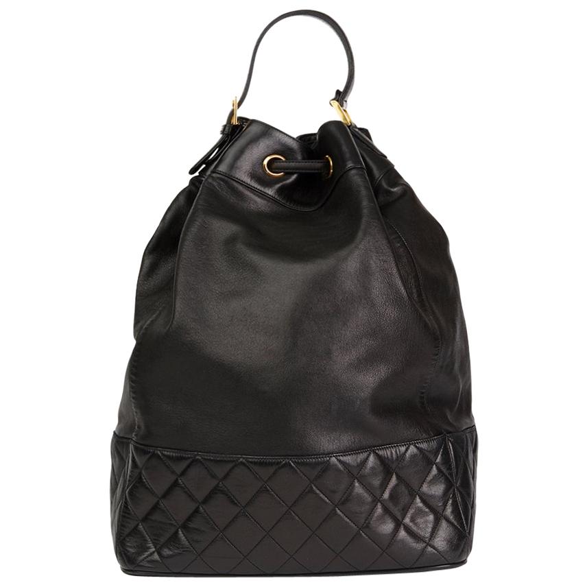 1990s Chanel Black Quilted Lambskin Vintage Timeless Backpack