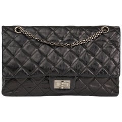 2010s Chanel Black Quilted Metallic Aged Calfskin Leather 2.55 Reissue 227