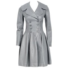 Azzedine Alaia Metallic Silver Cotton Double Breasted Princess Coat Jacket, 2005