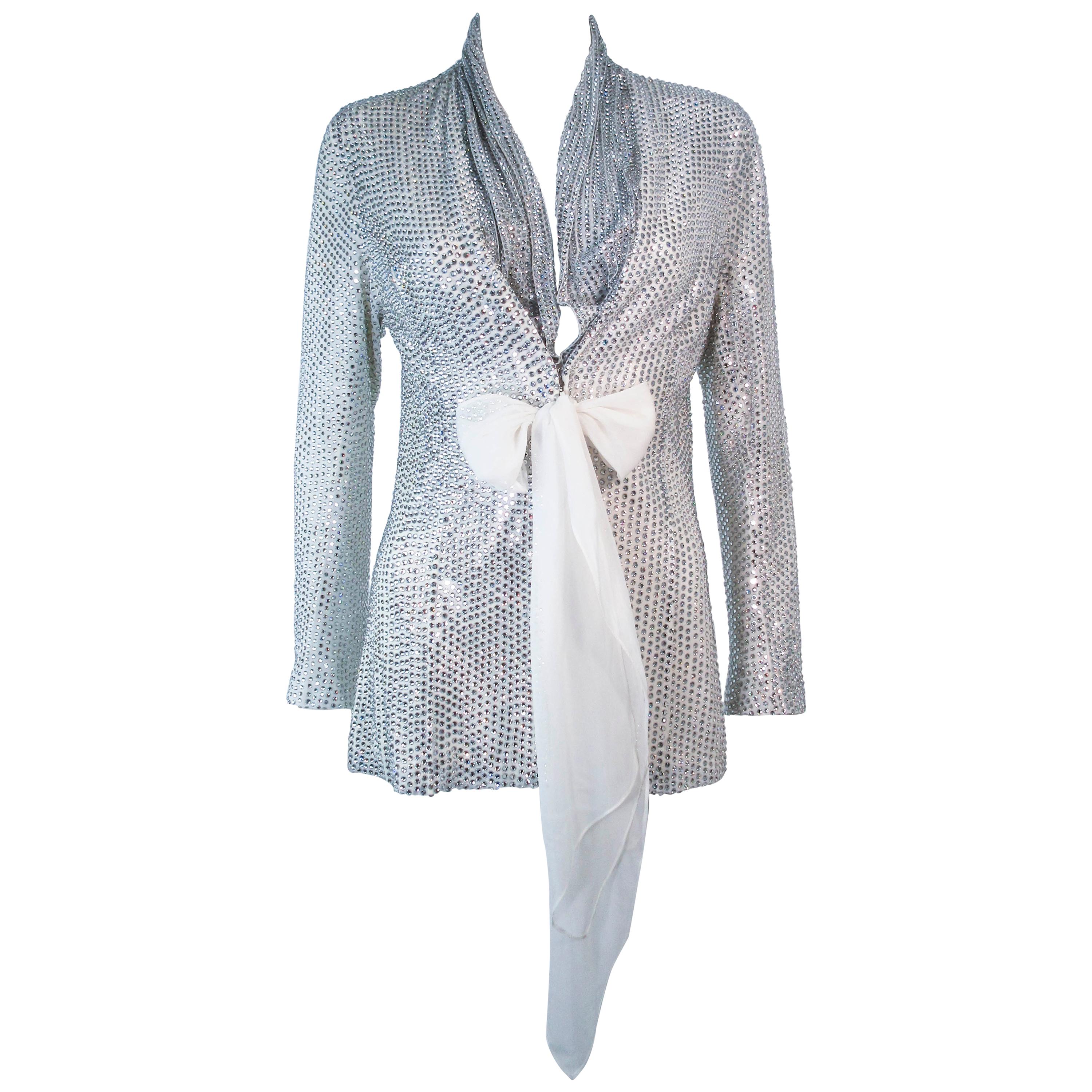 LSO Designs, Silk, All-Over Heat-Pressed Glass Rhinestone Jacket Size Small For Sale