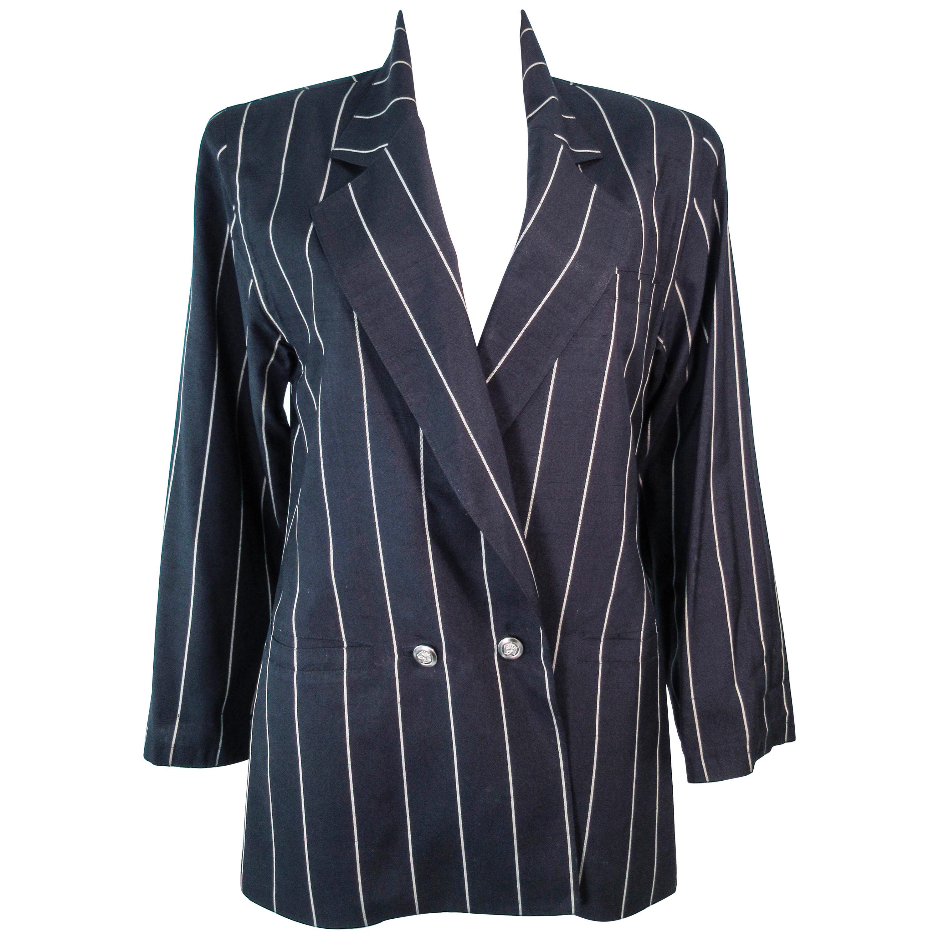GIANNI VERSACE Black & Cream Striped Jacket Size 6 For Sale