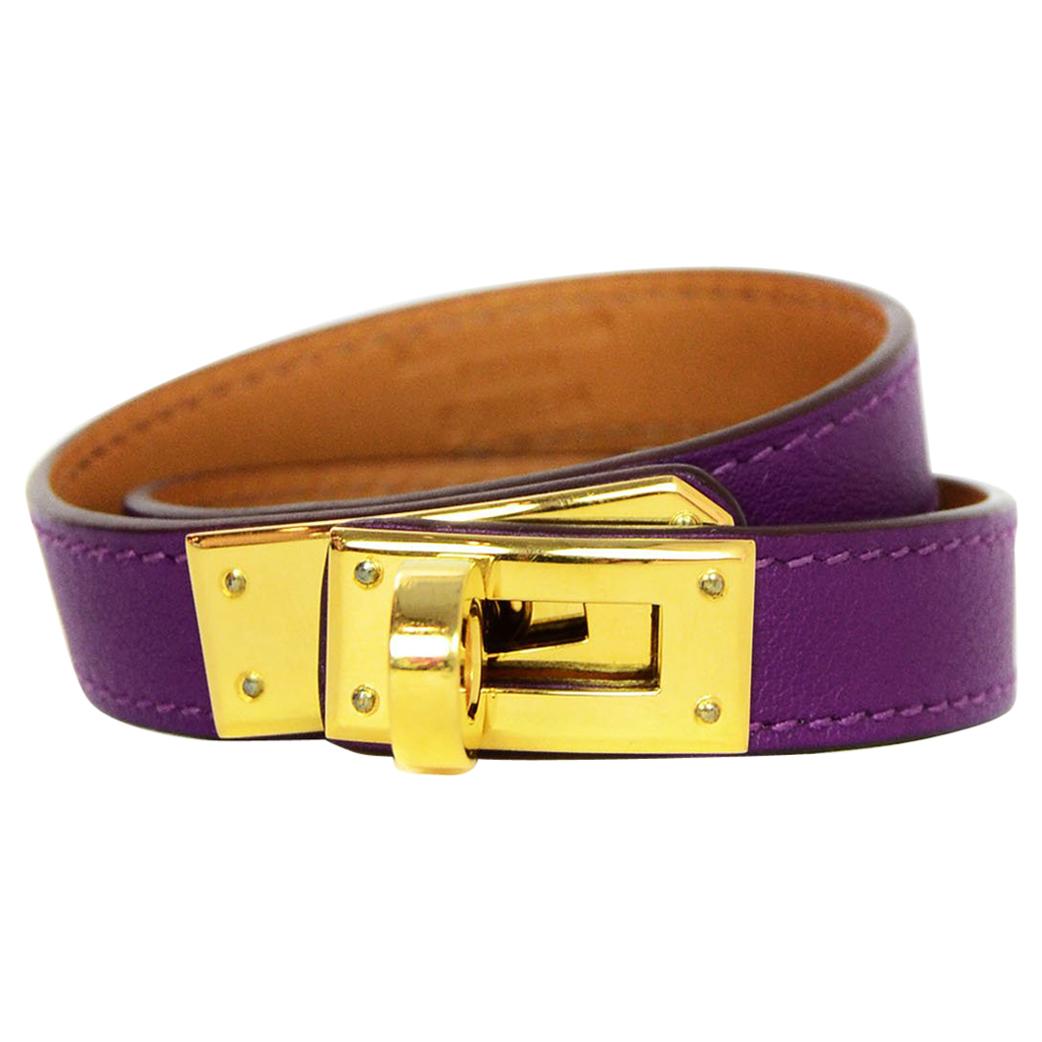  Hermes Purple Leather Kelly Double Tour Bracelet 