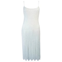 NAEEM KHAN White Beaded Cocktail Dress with Fringe Size 4