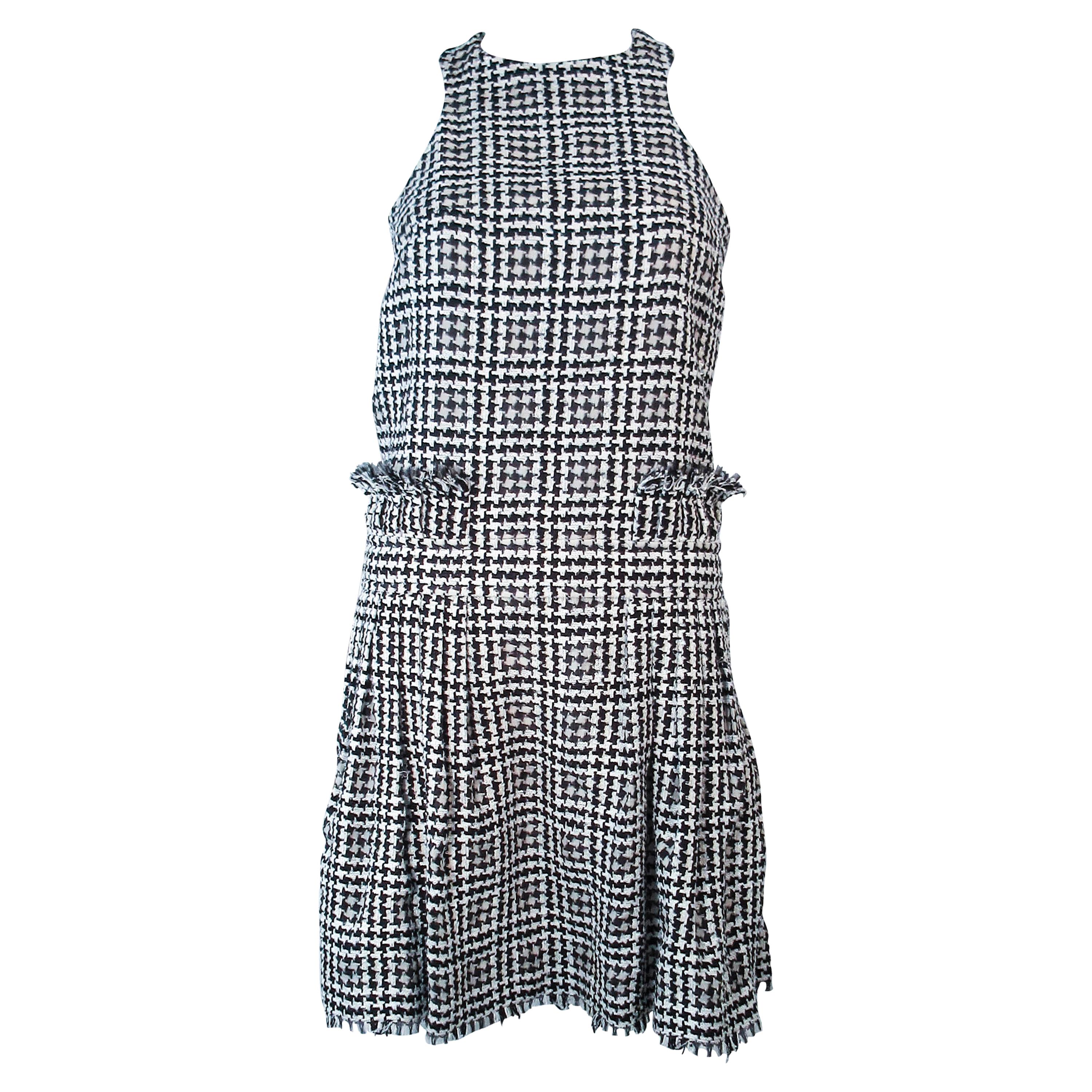 CHANEL Black & White Tweed Criss Cross Back Dress Size 36