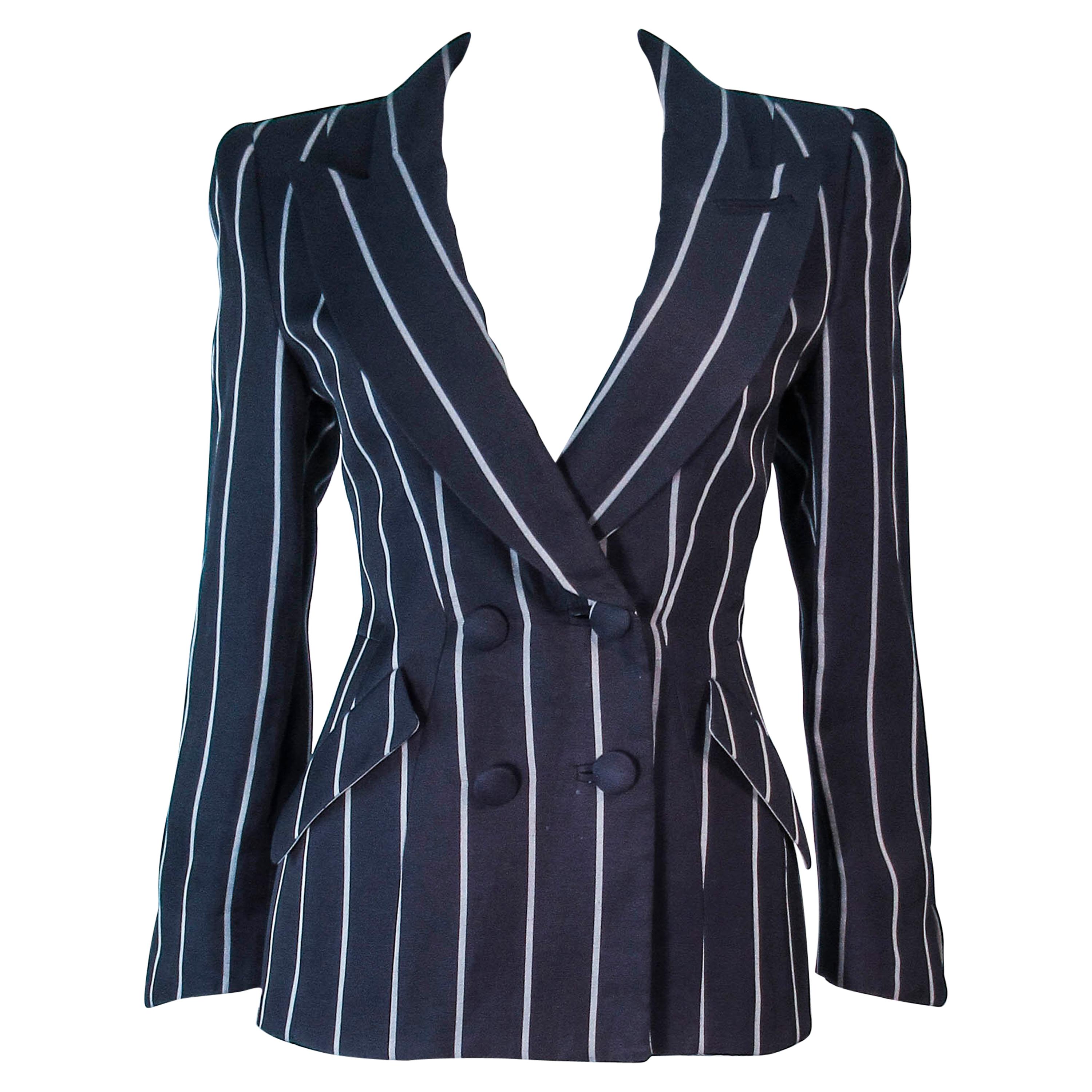GIORGIO ARMANI Navy Striped Double Breasted Tailored Jacket Size 38
