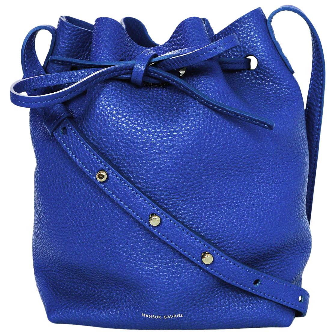  Mansur Gavriel Blue Tumble Leather Mini Bucket Bag