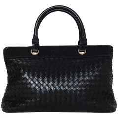  Bottega Veneta Black Woven Leather Intrecciato Top Handle Bag