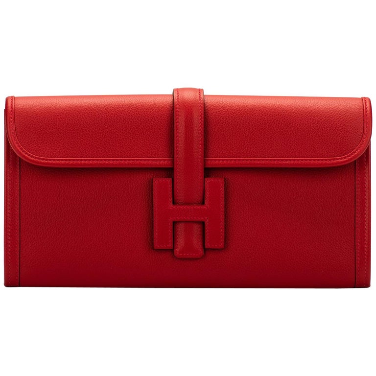 New in Box Hermes Red Evercolor Jige Clutch Bag at 1stDibs