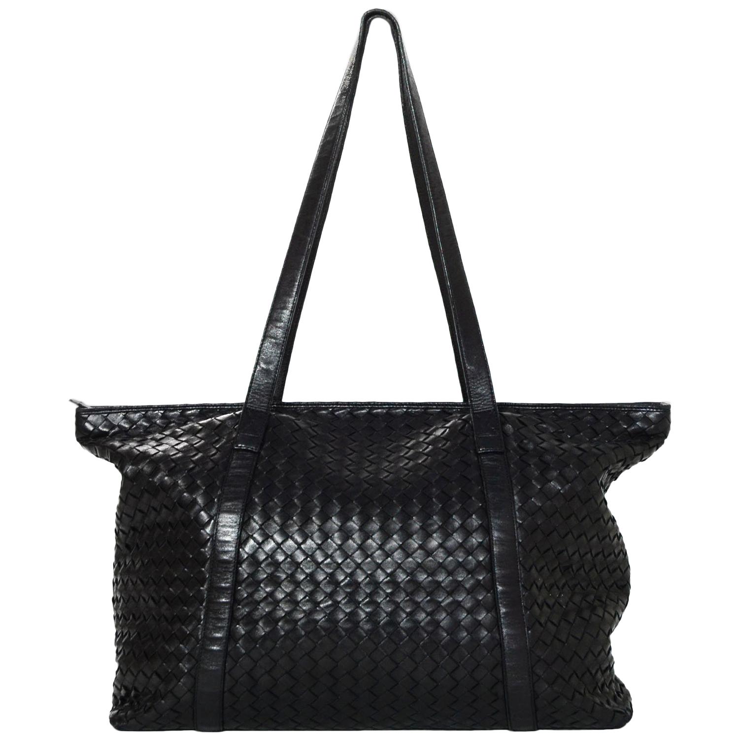 Bottega Veneta Black Woven Leather Intrecciato Tote Bag