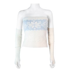 RALPH LAUREN Beaded Baby Blue & Cream Tube Top with Sleeves Size XS