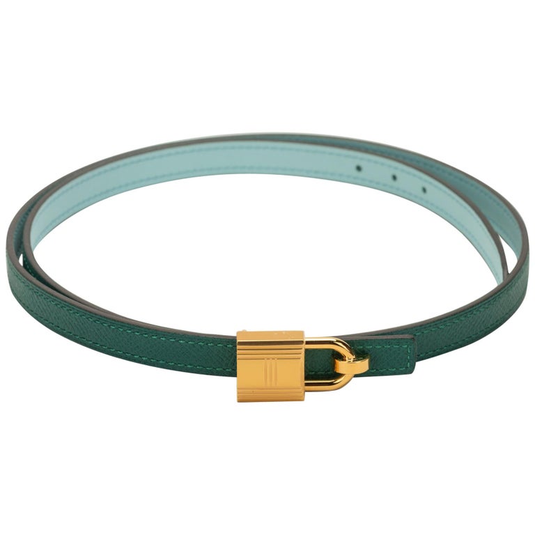 New in Box Hermes Green Blue Atolle Lock Belt For Sale at  display picture 1