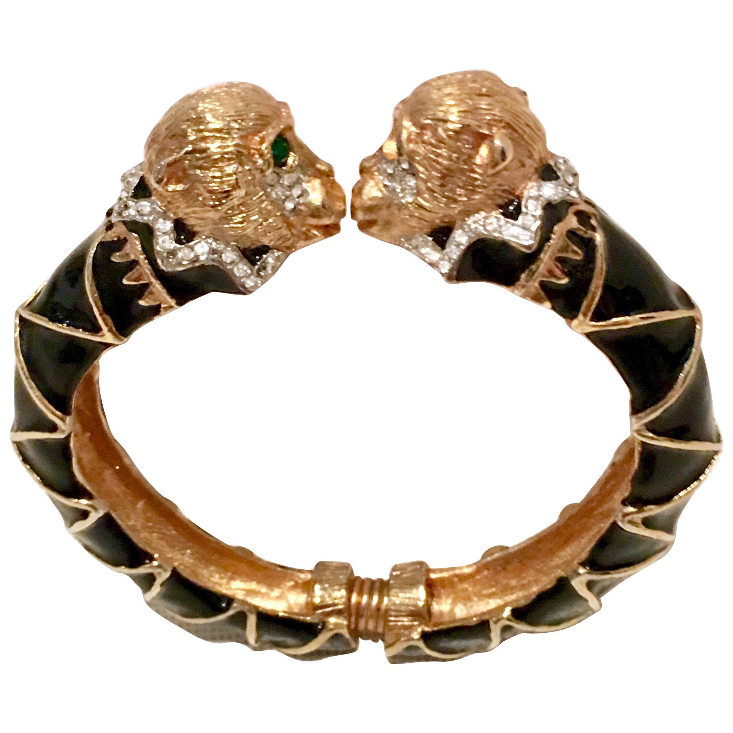Contemporary Gold Enamal & Swarovski Crystal "Kissing Monkey" Bracelet By KJL