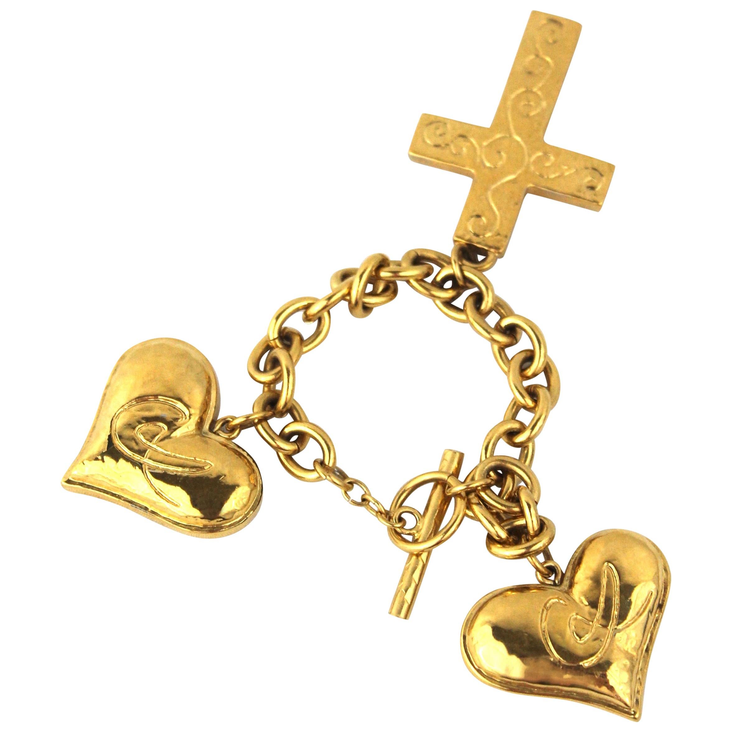 Christian Lacroix Heart Charm Bracelet, 24k Gold Plated, c. 1990's