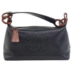 Chanel Black Caviar leather Wood-style Chain Shoulder Bag