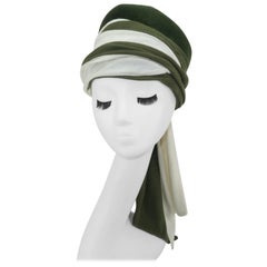 1950's Lilly Daché Draped Turban Style Olive Green Mohair Hat