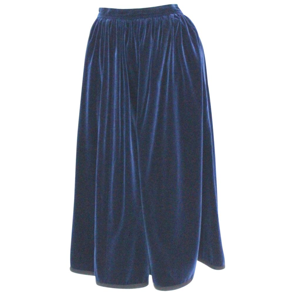 Blue Velvet Pleated Vintage Skirt by Yves Saint Laurent Rive Gauche For Sale