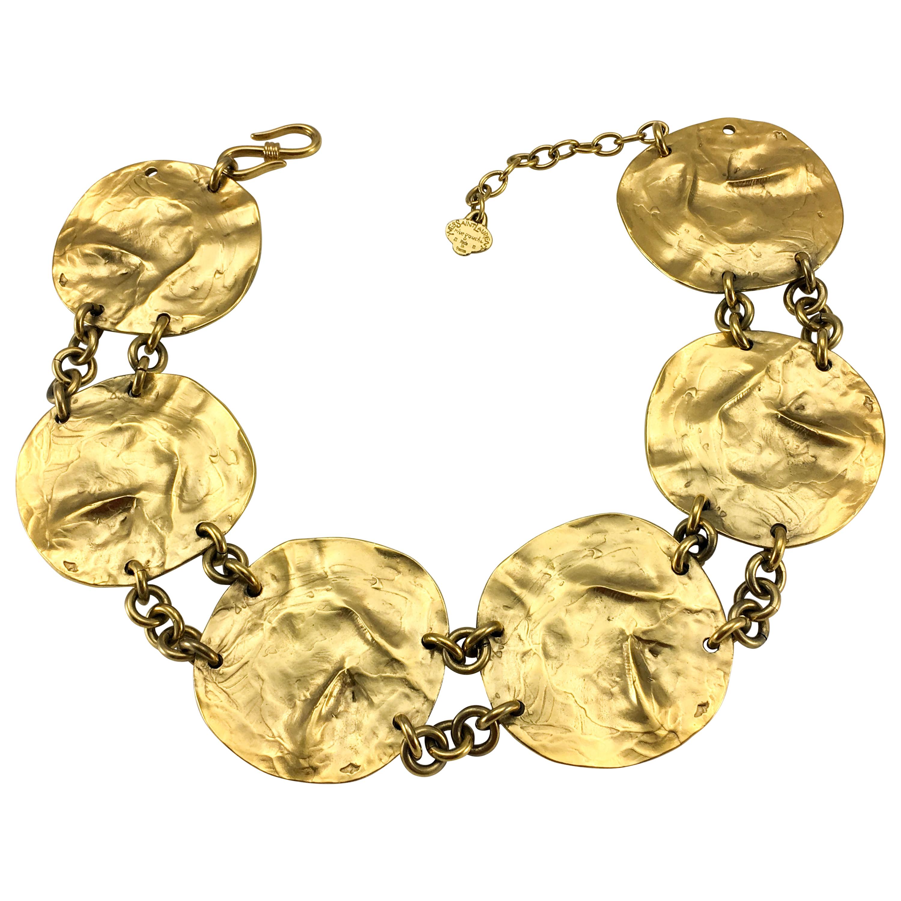 Yves Saint Laurent by Robert Goossens Gold-Plated Disk Necklace, 1989  