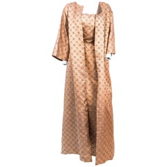 1950s Rose Gold Brocade Evening Gown with Jacket