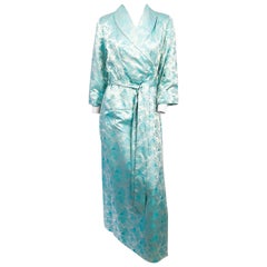 1950s Powder Blue Silk Brocade Dressing Gown