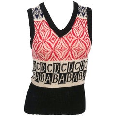 Vintage 1970s Adolfo Knit Vest with Abstract Pattern
