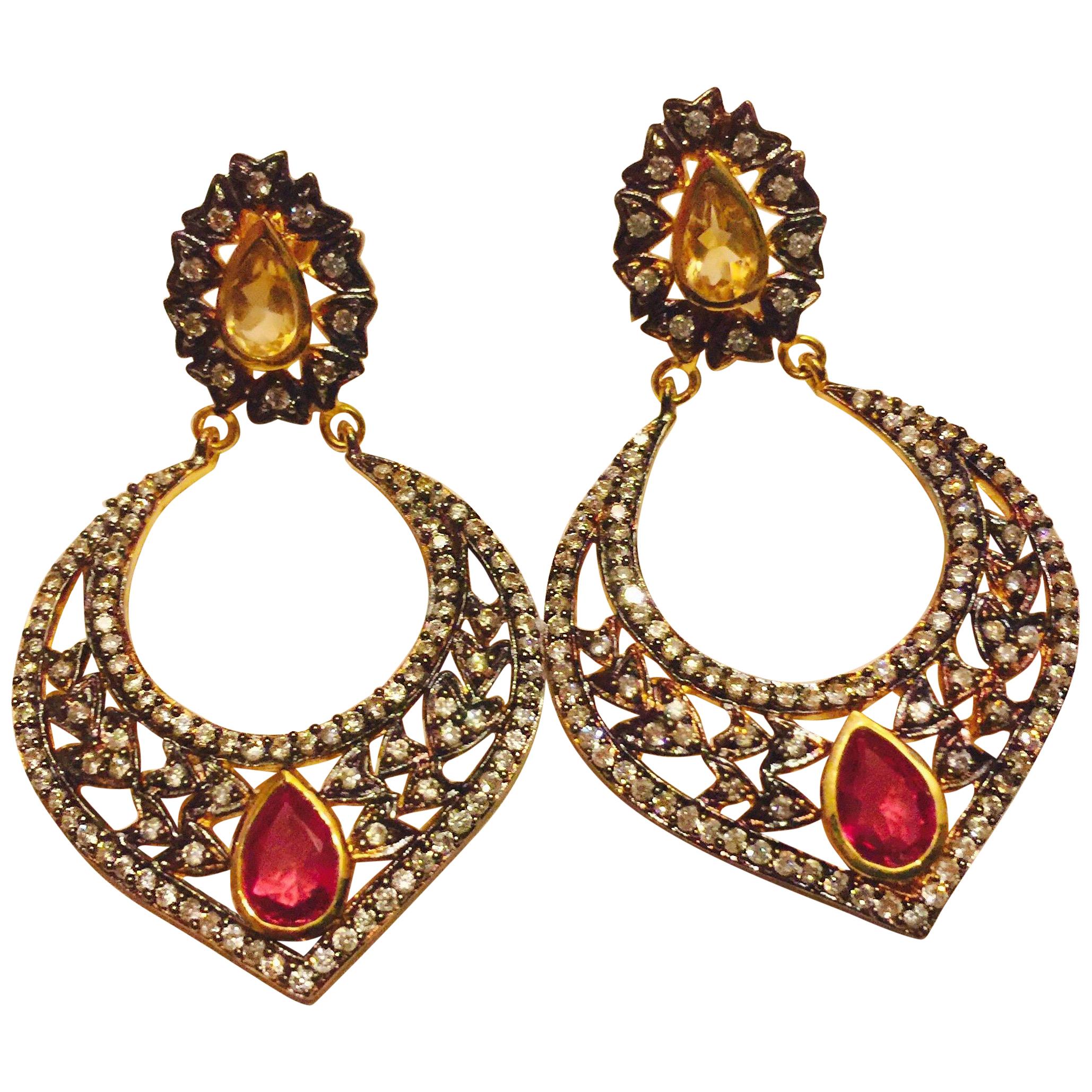 Taj Faux Ruby Crystal Earrings  For Sale