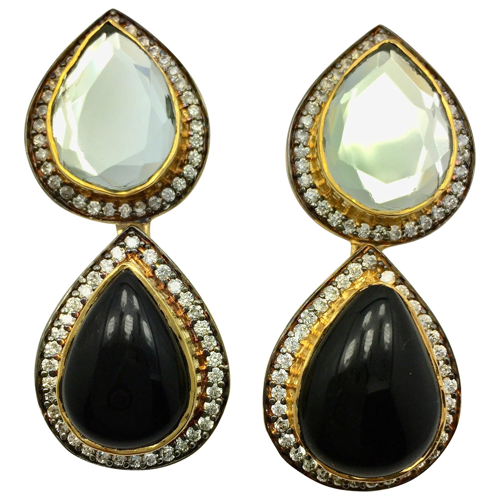 Polki Mirror Black Resin Earrings  For Sale