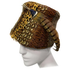 Retro 1960s Pheasant Feather Hat In Brilliant Colors Custom Made In San Francisco