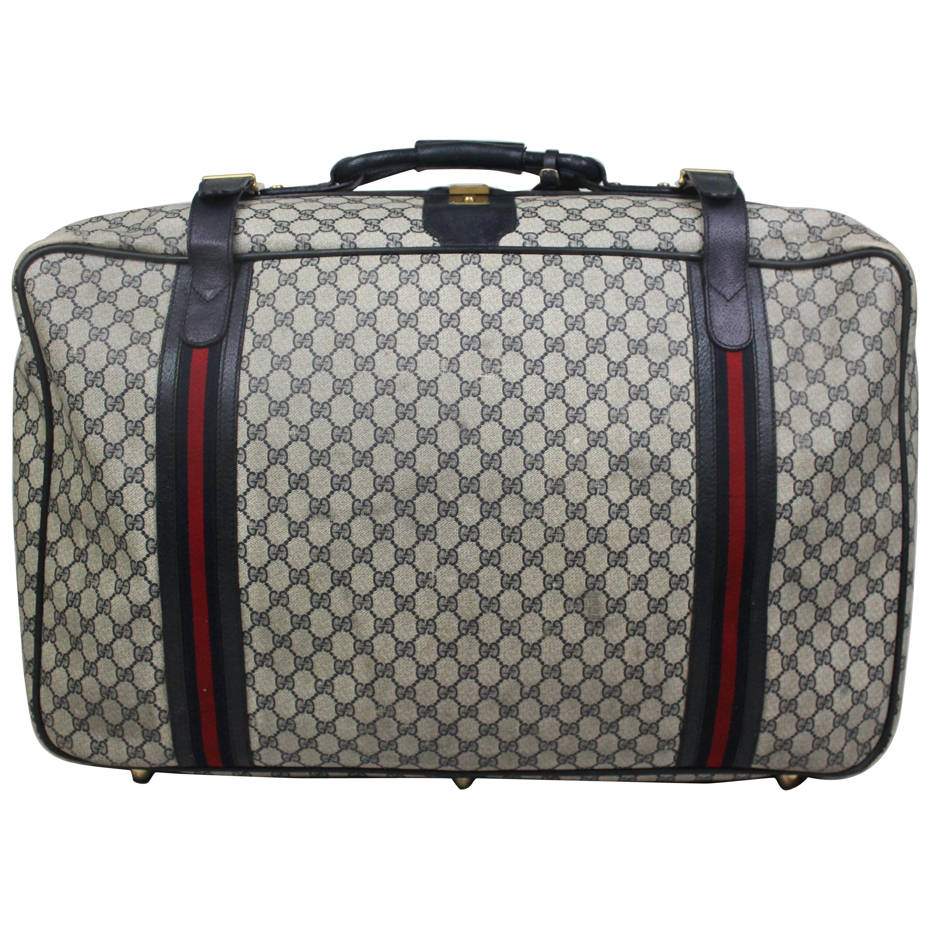 Gucci Guccissima Canvas & Leather Luggage Suitcase, c. 1980's, 16" H x 27"W For Sale