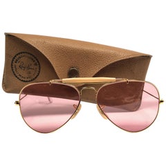 Mint Ray Ban Retro Aviator Gold Rose Lenses 62Mm B / L Sunglasses, 1970s 