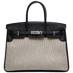 Hermes Black Swift Leather Criss Cross 35cm Birkin Bag 