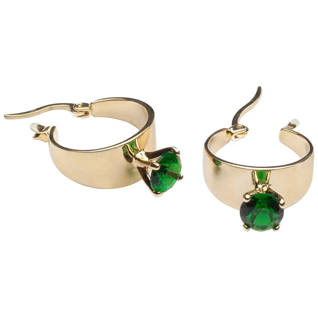 Iosselliani Gold Hoop Emerald Earrings For Sale