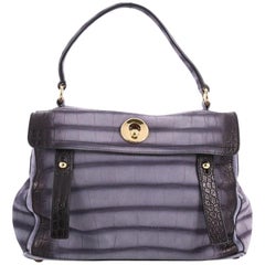 Saint Laurent Muse Two Handbag Crocodile Embossed Suede with Leather Medium